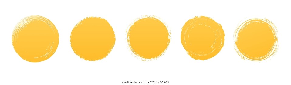 Circle grunge stamp set. Round vector isolated on white background. Yellow stamp vector. Collection for grunge badge, seal, ink and stamp design template. Round grunge drawn circle shape, vector 10eps