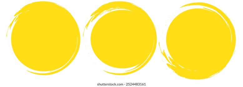 Circle grunge stamp set. Round vector isolated on white background. Yellow stamp vector. Collection for grunge badge, seal, ink and stamp design template. Round grunge hand drawn circle shape, vector