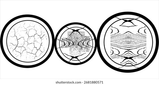 Conjunto de carimbos grunge circulares. Vetor redondo isolado em fundo branco. Vetor de selo amarelo e preto. 