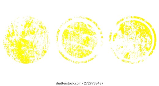 Conjunto de sello de grunge de círculo. Vector redondo aislado sobre fondo blanco. Vector de sello amarillo. Colección para la insignia del grunge, sello, tinta y sello de diseño de Plantilla. Forma redonda del círculo dibujado a mano del grunge, Vector