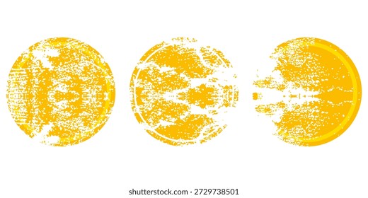 Conjunto de sello de grunge de círculo. Vector redondo aislado sobre fondo blanco. Vector de sello amarillo. Colección para la insignia del grunge, sello, tinta y sello de diseño de Plantilla. Forma redonda del círculo dibujado a mano del grunge, Vector