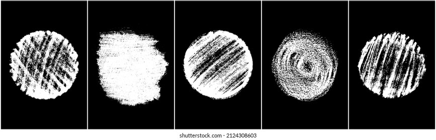 Circle grunge texture chalk crayon hand drawn sketch scribble doodle white round set collection vector illustration design element graphic art abstract