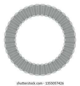 Circle Guilloch in vector, circle border frame, black round lace contour isolated on white background, abstract round frame from thin lines