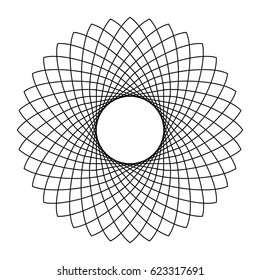 Circle guilloche in vector. Circle border frame, black round lace contour isolated on white background. Abstract round frame from thin lines.