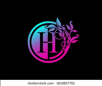 Circle H Letter Floral Logo. Luxury H Swirl Logo Icon perfect for salon, yoga, restaurant, boutique and letter stamp.