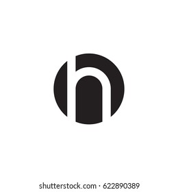 circle h logo, initial logo oh, ho, h inside o rounded letter negative space logo black