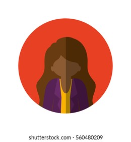 circle with half body afro woman with jacket and long hair and middle shadow