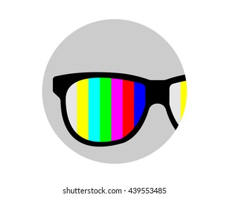 circle half glasses optic image vector icon logo 