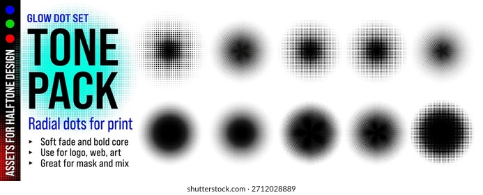 Patrón de medio tono y medio punto en círculo con pop de medio tono cómico. Marco vintage de Vector y punto abstracto radial con circe gráfico negro. Elemento de círculo de desvanecimiento y decoración con medio arte aislado.