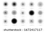 Circle halftone. Abstract dotted circles, round halftones geometric dots gradient and pop art texture. Dot spray gradation vector set. Illustration halftone gradient spotted, effect round