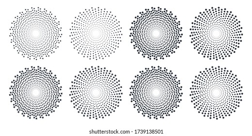 Circle halftone. Abstract dotted circles, halftones geometric dots gradient and pop art texture. Dot spray gradation vector set. Illustration halftone gradient spotted, effect round, comic.