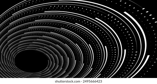 Medio tono circular. Abstractas círculos punteados, semitonos redondos, degradado de puntos geométricos y textura de arte pop. Conjunto de Vector de gradación de pulverización de punto. Ilustración de semitono
