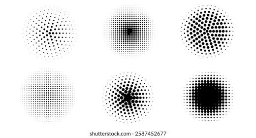 Circle halftone. Abstract dotted circles, round halftones geometric dots gradient and pop art texture.