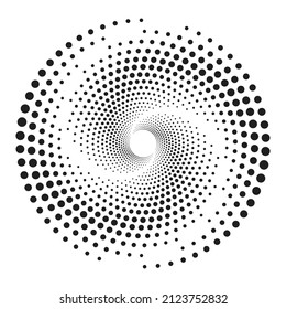 Circle with halftone black dots as advertising background or logo or icon.