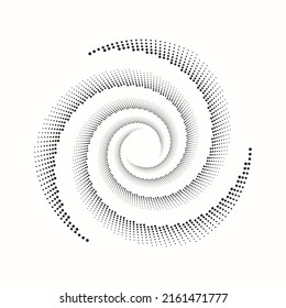 Circle with halftone black dots as advertising background or logo or icon. Design spiral dots backdrop. Abstract monochrome background. Vector-art illustration.