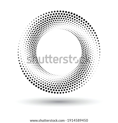 Circle with halftone black dots as advertising background or logo or icon.