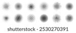 Circle halftone collection. Black halftone dots backgrounds, round halftones geometric dots gradient.