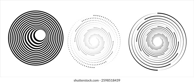 Circle halftone collection. Black halftone dots backgrounds, round halftones geometric dots gradient.
