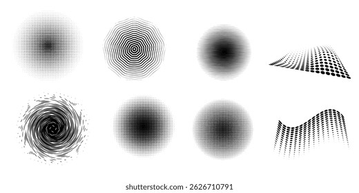 Colección de semitono circular. Fondos de puntos de semitono negro