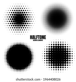 Circle halftone design elements with black dots isolated on white background. Comic dotted pattern.Vector illustration.