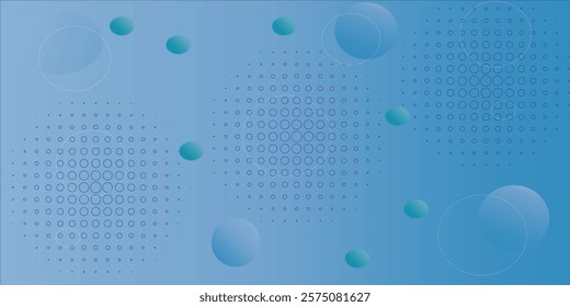 circle halftone dots background with blue gradient balls 