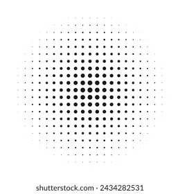 Circle halftone dots pattern gradient icon. An arrangement of black circular shapes. Isolated on a white background.