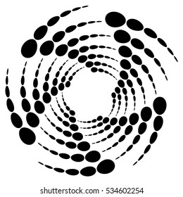 Circle halftone element, circular half-tone pattern. Spiral, vortex, swirl shape.