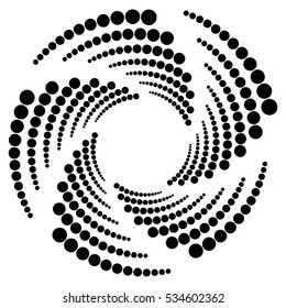 Circle halftone element, circular half-tone pattern. Spiral, vortex, swirl shape.