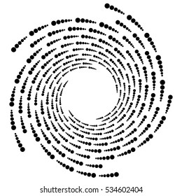 Circle halftone element, circular half-tone pattern. Spiral, vortex, swirl shape.