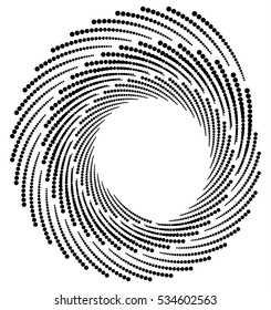 Circle halftone element, circular half-tone pattern. Spiral, vortex, swirl shape.