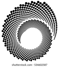 Circle halftone element, circular half-tone pattern. Spiral, vortex, swirl shape.