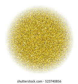 Circle halftone. Golden texture. Background of confetti sparkles gold glitter. Vector design.
