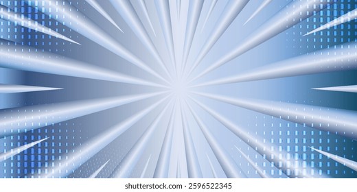 Circle halftone lines blue and silver metallic effect background, geometric dynamic pattern, vector modern design element.