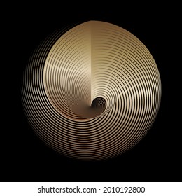 Circle halftone lines gold metallic effect background, geometric dynamic pattern, vector modern design element.