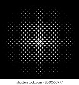 Circle halftone pattern, abstract ball or sphere texture vector illustration. Monochrome globe from gradient half tone dots and spots, pixel object of round geometric shape on black background