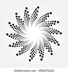 Recorrido circular en espiral de medio tono. Círculo concéntrico abstracto. espiral, swirl, twirl elemento-objeto. Elemento de diseño para uso multipropósito. Ilustraciones vectoriales.