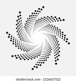 Circle halftone spiral backdrop. Dotted abstract concentric circle. spiral, swirl, twirl element. Circular and radial dots helix. Design element for multipurpose use.