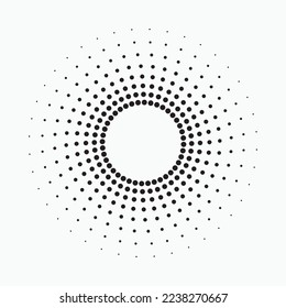 Recorrido circular en espiral de medio tono. Círculo concéntrico abstracto. espiral, giratoria, elemento twirl. Elemento de diseño para uso multipropósito.