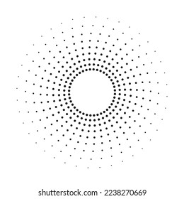 Recorrido circular en espiral de medio tono. Círculo concéntrico abstracto. espiral, giratoria, elemento twirl. Elemento de diseño para uso multipropósito.