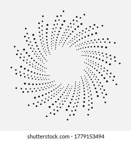 Circle halftone spiral background. Dots concentric circle frame. Twirl halftone element. Radial dots helix background. Halftone design element.