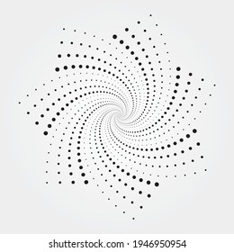 Circle halftone spiral background. dots abstract concentric circle. spiral, swirl, twirl element. Circular and radial dots helix. Segmented circle with rotation.