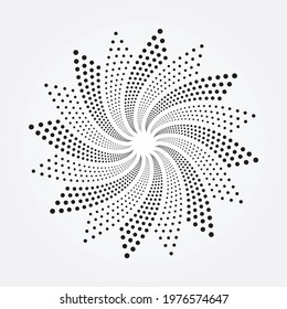 Circle halftone spiral background. dots abstract concentric circle. spiral, swirl, twirl element. Circular and radial dots helix. Segmented circle with rotation.