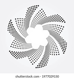 Circle halftone spiral background. dots abstract concentric circle. spiral, swirl, twirl element. Circular and radial dots helix. Segmented circle with rotation.