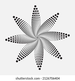 Circle halftone spiral background. Dots abstract concentric circle. Spiral, swirl, twirl element. Circular and radial dots helix. Dotted design object.