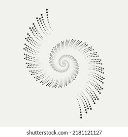Circle halftone spiral background. dots abstract concentric circle. spiral, swirl, twirl element. Segmented circle with rotation.