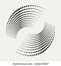 Circle halftone spiral background. dots abstract concentric circle. spiral, swirl, twirl element. Circular and radial dots helix. Segmented circle with rotation.