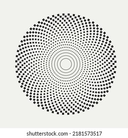 Circle halftone spiral background. dots abstract concentric circle. spiral, swirl, twirl element. Circular and radial dots helix. Segmented circle with rotation.