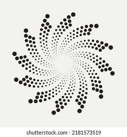 Fondo de la espiral de medio tono de círculo. los puntos abstractos del círculo concéntrico. espiral, giratoria, elemento twirl. Dosis circulares y radiales helix. Círculo segmentado con rotación.
