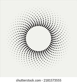 Fondo de la espiral de medio tono de círculo. los puntos abstractos del círculo concéntrico. espiral, giratoria, elemento twirl. Dosis circulares y radiales helix. Círculo segmentado con rotación.