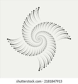 Fondo de la espiral de medio tono de círculo. los puntos abstractos del círculo concéntrico. espiral, giratoria, elemento twirl. Dosis circulares y radiales helix. Círculo segmentado con rotación.